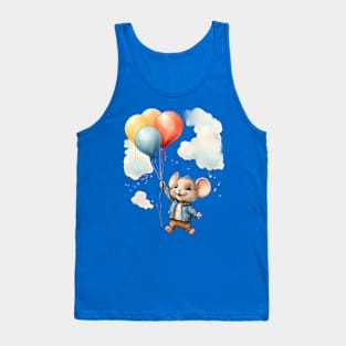 Cute Colorful Baby Mouse With Balloons Watercolor Design Tank Top